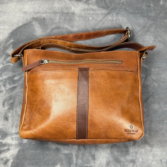 Wild West Los Angeles Women’s Distressed Leather Crossbody Bag Brown - Picture 1 of 15